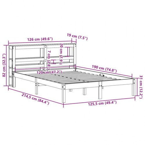 Sengeramme uden madras 120 x 190 cm med sengegærde - massivt fyrretræ