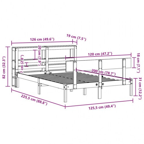 Sengeramme 120x200 cm i massivt fyrretræ - hvid med opbevaringshylder