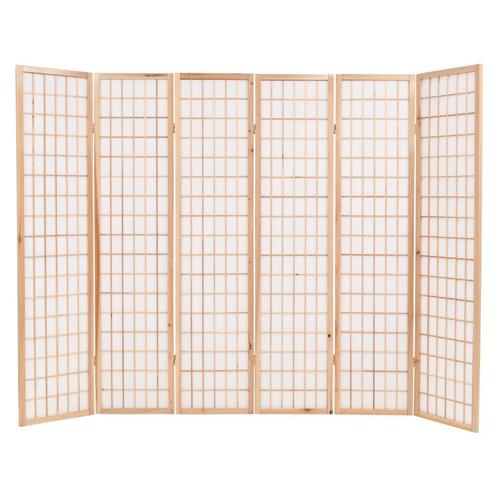 Foldbar 6-panels rumdeler japansk stil 240 x 170 cm naturfarvet