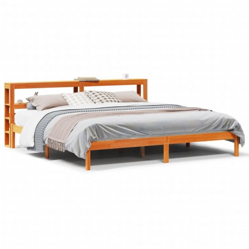 Sengeramme med sengegavl 200x200 cm - gyldenbrun
