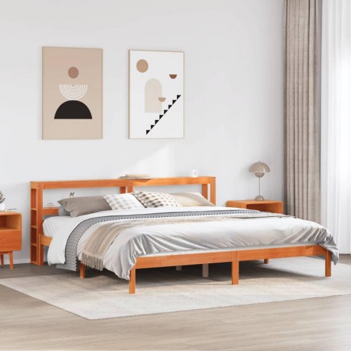Sengeramme med sengegavl 200x200 cm - gyldenbrun