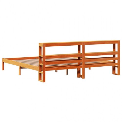 Sengeramme med sengegavl 200x200 cm - gyldenbrun