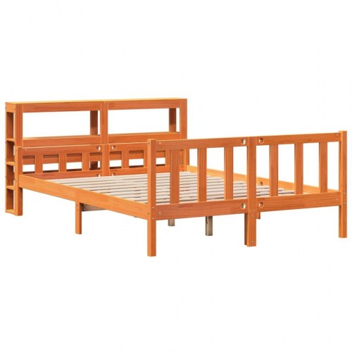 Sengeramme med sengegavl 160x200 cm - massivt fyrretræ, gyldenbrun