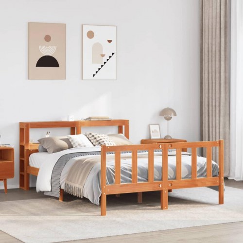 Sengeramme med sengegavl 160x200 cm - massivt fyrretræ, gyldenbrun