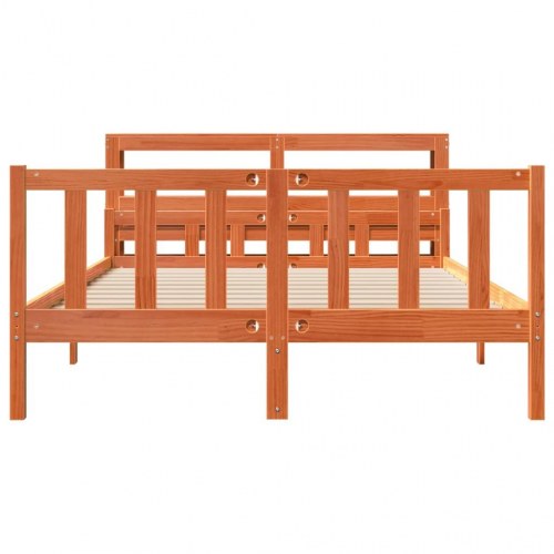 Sengeramme med sengegavl 160x200 cm - massivt fyrretræ, gyldenbrun
