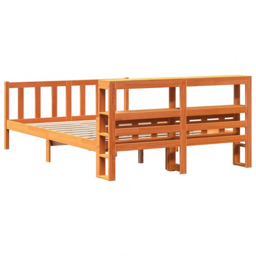 Sengeramme med sengegavl 160x200 cm - massivt fyrretræ, gyldenbrun