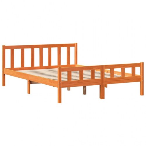 Sengeramme med sengegavl 160x200 cm - massivt fyrretræ, gyldenbrun