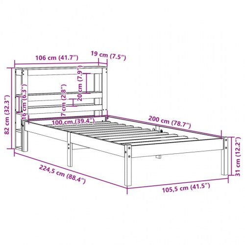 Sengeramme med sengegavl 100 x 200 cm massivt fyrretræ - gyldenbrun