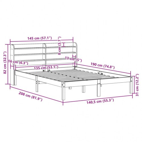 Sengeramme uden madras 135 x 190 cm i massivt fyrretræ