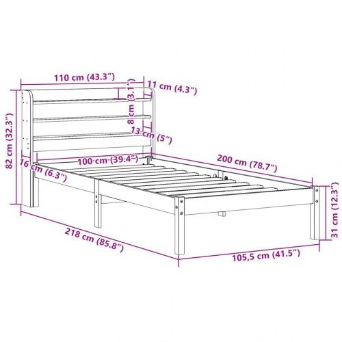 Sengeramme 100 x 200 cm i massivt fyrretræ - hvid