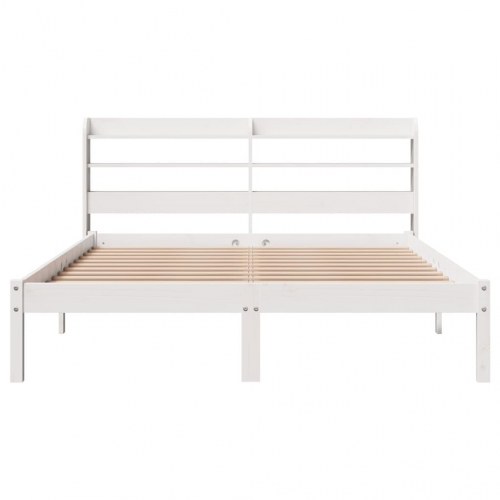 Sengeramme 160 x 200 cm i massivt fyrretræ med hylder - hvid