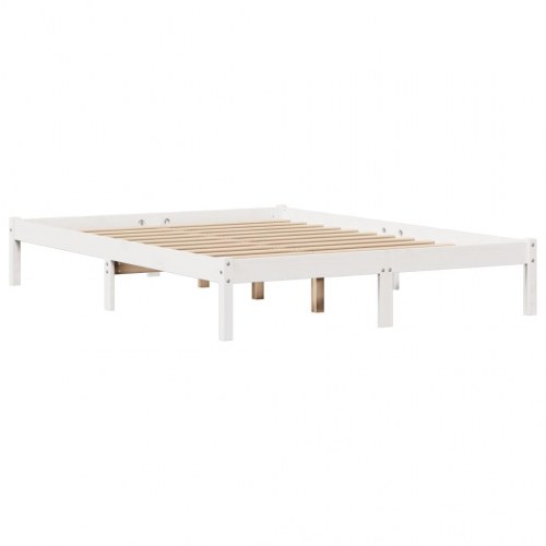 Sengeramme 160 x 200 cm i massivt fyrretræ med hylder - hvid