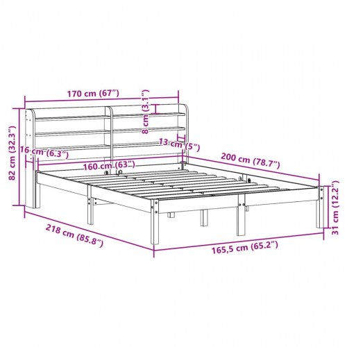 Sengeramme 160 x 200 cm i massivt fyrretræ med hylder - hvid