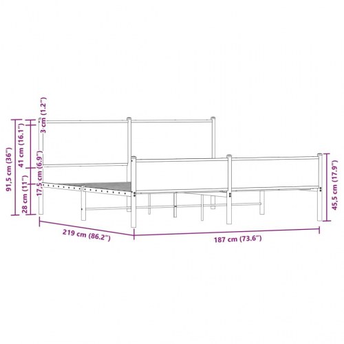 Sengeramme 183 x 213 cm i metal - røget egetræsfarve