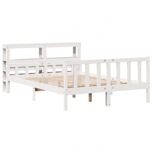 Sengeramme i massivt fyrretræ med hylder 150x200 cm - hvid