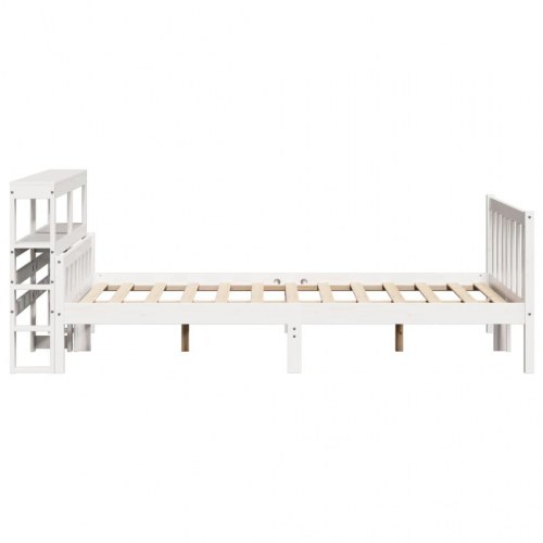 Sengeramme i massivt fyrretræ med hylder 150x200 cm - hvid