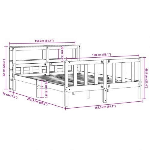 Sengeramme i massivt fyrretræ med hylder 150x200 cm - hvid