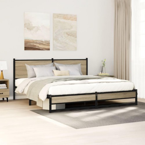 Sengeramme 180 x 200 cm - metal og sonoma-eg