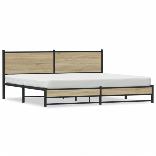 Sengeramme uden madras 193 x 203 cm - metal og sonoma-eg