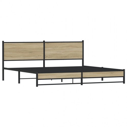 Sengeramme uden madras 193 x 203 cm - metal og sonoma-eg