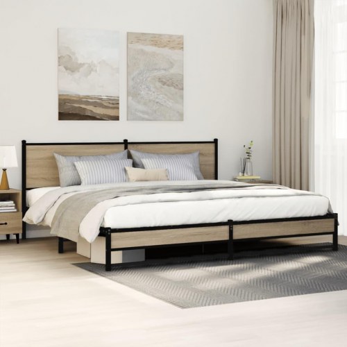 Sengeramme uden madras 193 x 203 cm - metal og sonoma-eg