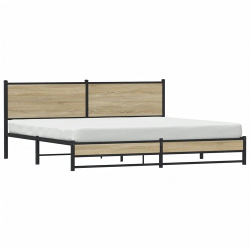Sengeramme uden madras 193 x 203 cm - metal og sonoma-eg