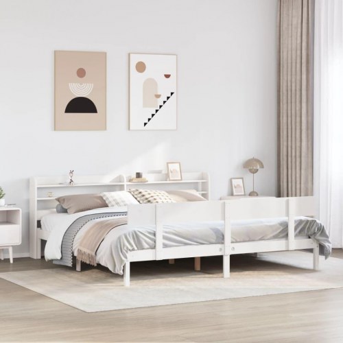 Sengeramme uden madras 200x200 cm massivt fyrretræ hvid