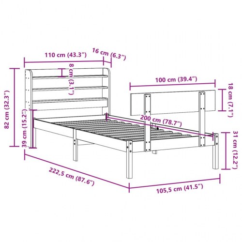 Sengeramme 100 x 200 cm i massivt fyrretræ - hvid