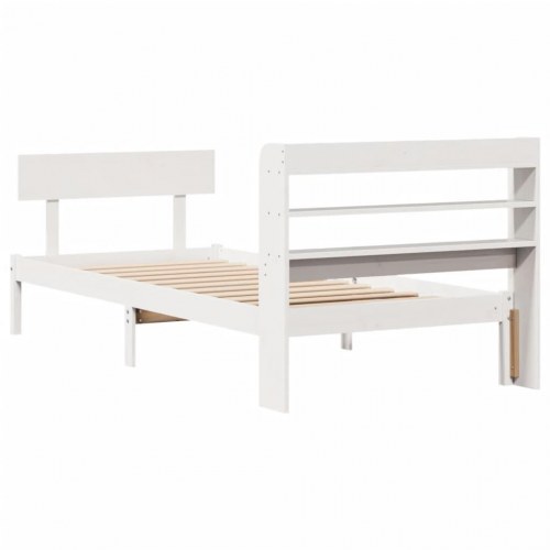 Sengeramme i massivt fyrretræ med hylder 90 x 200 cm - hvid