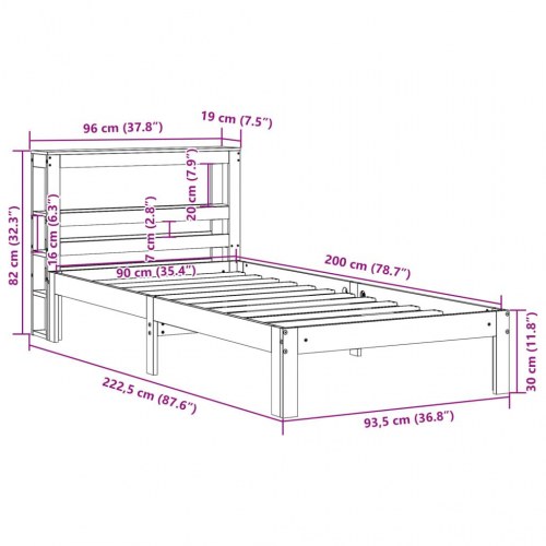 Sengeramme med sengegavl og hylder 90 x 200 cm - massivt fyrretræ