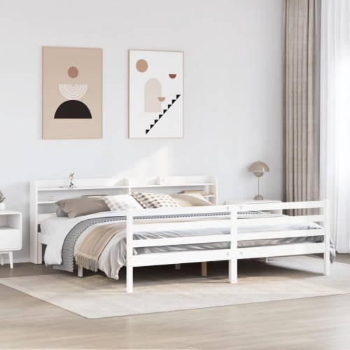 Sengeramme med hovedgærde hvid 200 x 200 cm