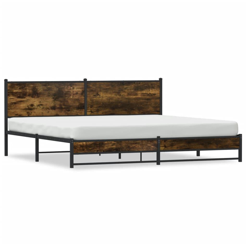 Sengeramme Uden Madras 193x203 Cm Metal Røget Egetræsfarve