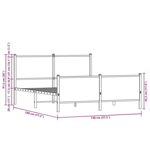 Sengeramme 140 x 190 cm i metal - brun egetræ