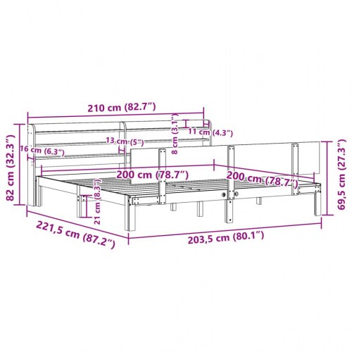 Sengeramme med hovedgærde uden madras - hvid 200 x 200 cm