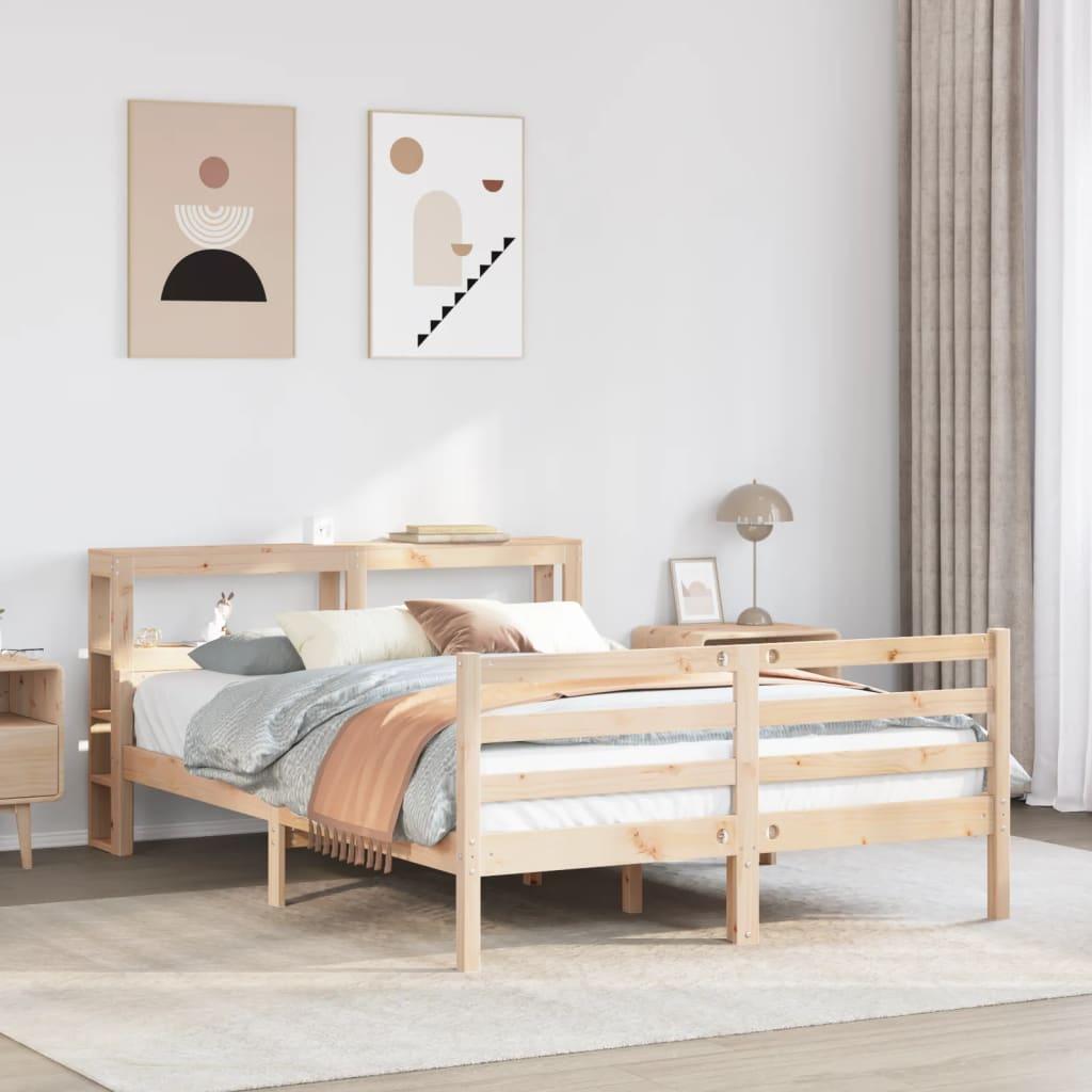 Sengeramme Med Sengegavl Massivt Fyrretræ - Naturfarvet / 150 x 200 cm