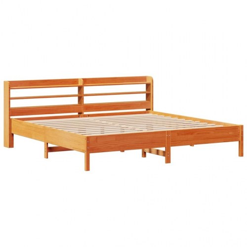 Sengeramme 180x200 cm i massivt fyrretræ - gyldenbrun med hyldehovedgærde