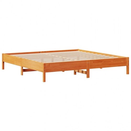 Sengeramme 180x200 cm i massivt fyrretræ - gyldenbrun med hyldehovedgærde