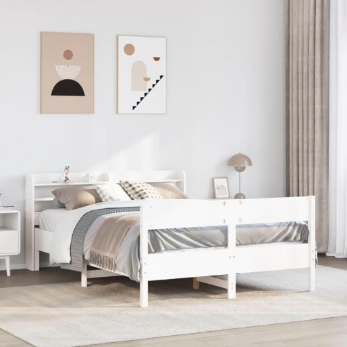 Sengeramme 150 x 200 cm i massivt fyrretræ - hvid
