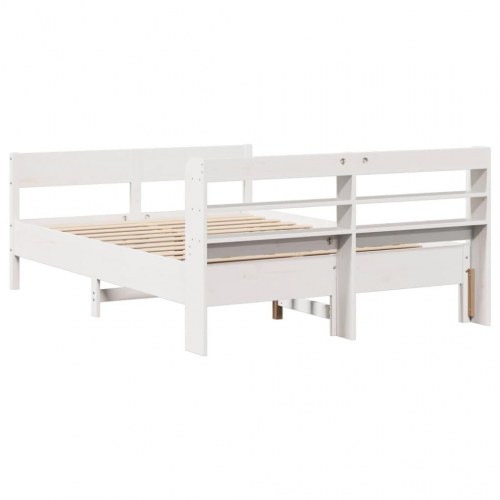 Sengeramme 150 x 200 cm i massivt fyrretræ - hvid