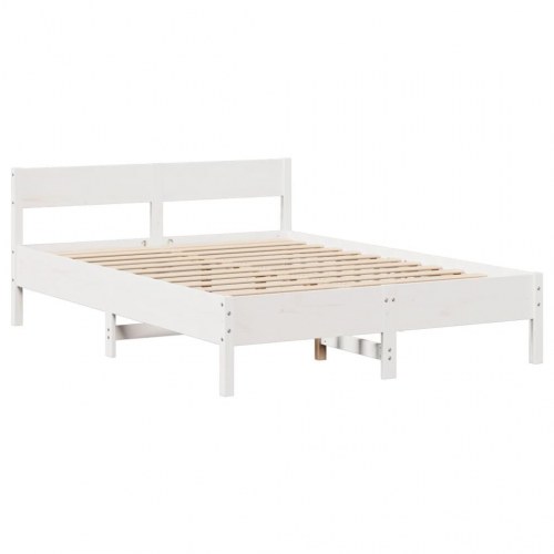 Sengeramme 150 x 200 cm i massivt fyrretræ - hvid