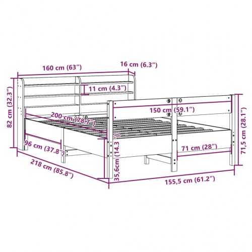 Sengeramme 150 x 200 cm i massivt fyrretræ - hvid