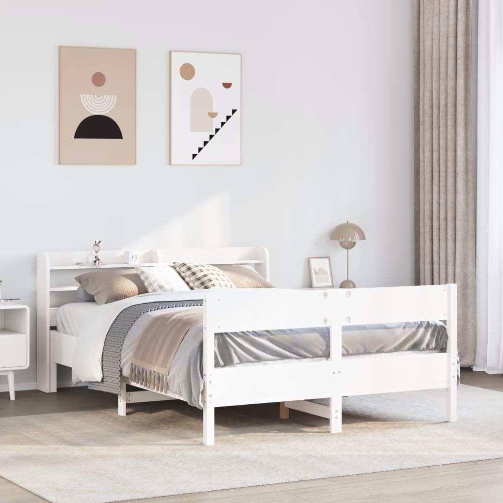 Sengeramme i massivt fyrretræ med hylder - 120 x 190 cm, hvid