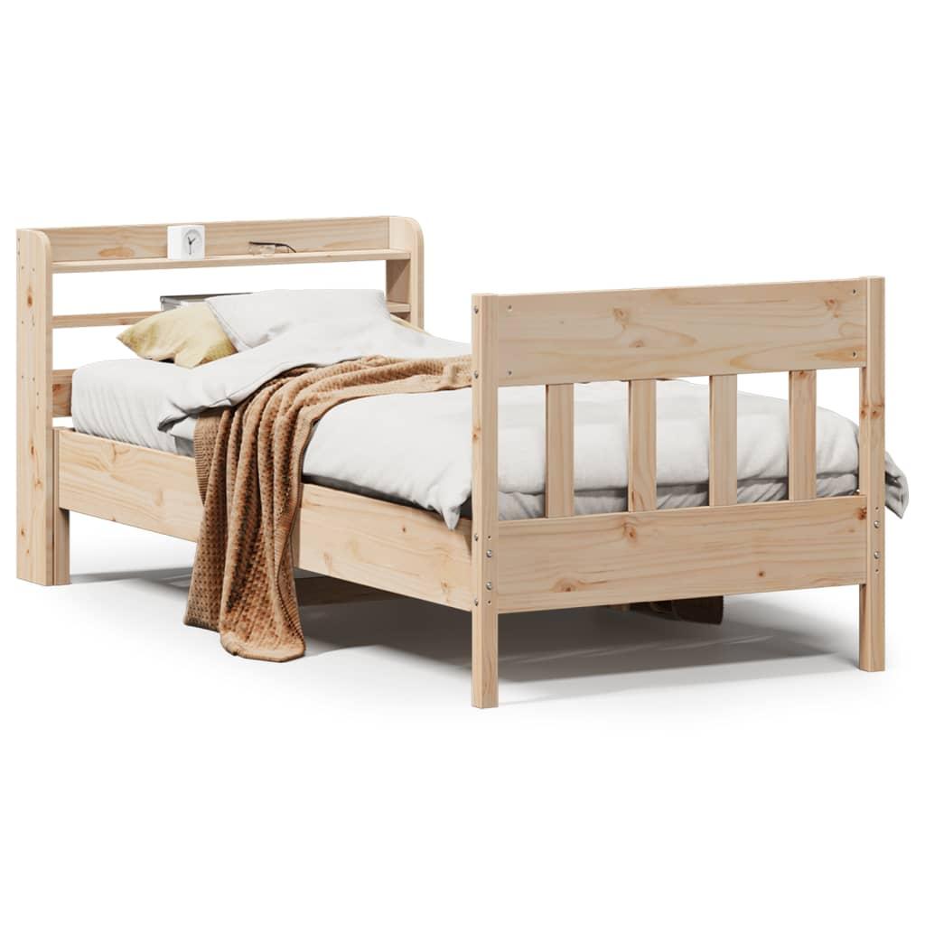 Sengeramme i massivt fyrretræ 90x190 cm med hovedgærde og hylder