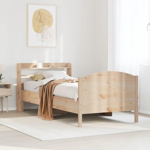 Sengeramme 75x190 cm i massivt fyrretræ med hylder