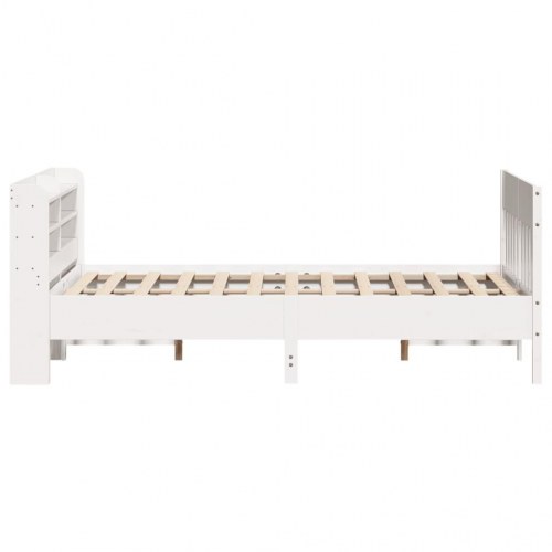 Sengeramme i massivt fyrretræ 120x190 cm - hvid med hovedgærde og hylder