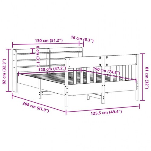 Sengeramme i massivt fyrretræ 120x190 cm - hvid med hovedgærde og hylder