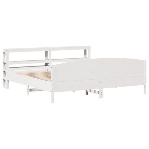 Sengeramme 200x200 cm i massivt fyrretræ - hvid, med sengegavl og hylder