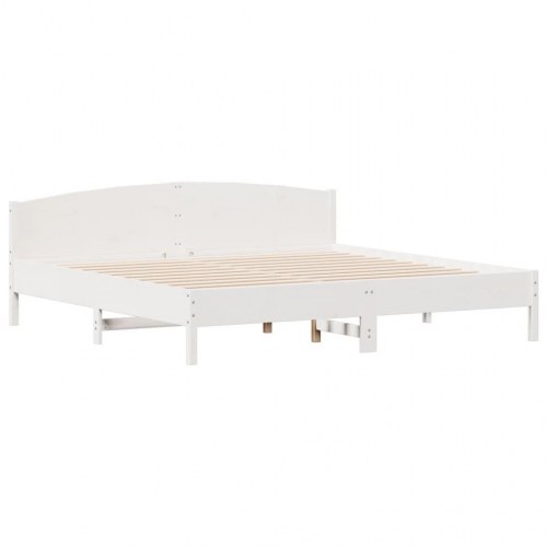 Sengeramme 200x200 cm i massivt fyrretræ - hvid, med sengegavl og hylder