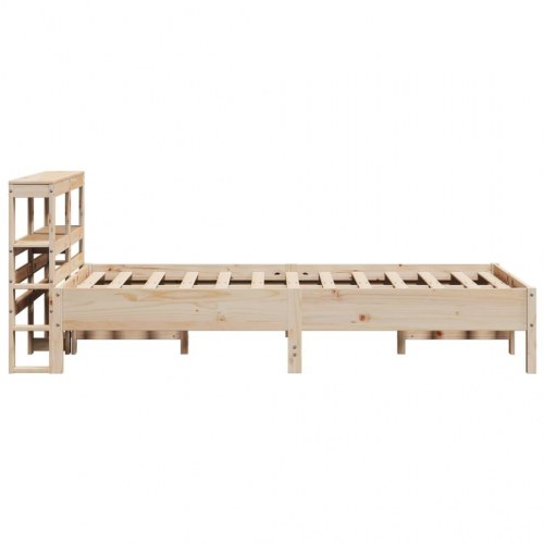 Sengeramme 75 x 190 cm i massivt fyrretræ med hylder