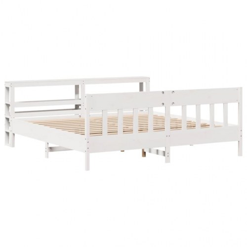 Sengeramme 180x200 cm i massivt fyrretræ - hvid med hylder
